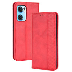 Funda de Cuero Cartera con Soporte Carcasa BY4 para OnePlus Nord CE 2 5G Rojo