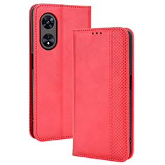 Funda de Cuero Cartera con Soporte Carcasa BY4 para Oppo A1 5G Rojo