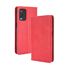 Funda de Cuero Cartera con Soporte Carcasa BY4 para Oppo A54 4G Rojo