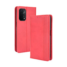 Funda de Cuero Cartera con Soporte Carcasa BY4 para Oppo A54 5G Rojo