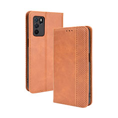 Funda de Cuero Cartera con Soporte Carcasa BY4 para Oppo A54s Marron