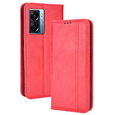 Funda de Cuero Cartera con Soporte Carcasa BY4 para Oppo A56S 5G Rojo