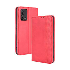 Funda de Cuero Cartera con Soporte Carcasa BY4 para Oppo A74 4G Rojo