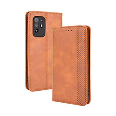 Funda de Cuero Cartera con Soporte Carcasa BY4 para Oppo A95 5G Marron