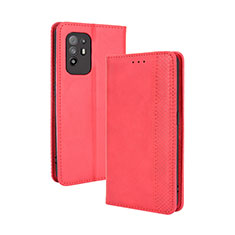 Funda de Cuero Cartera con Soporte Carcasa BY4 para Oppo A95 5G Rojo