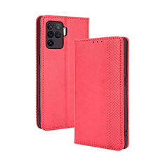 Funda de Cuero Cartera con Soporte Carcasa BY4 para Oppo F19 Pro Rojo