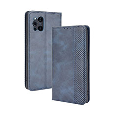 Funda de Cuero Cartera con Soporte Carcasa BY4 para Oppo Find X3 5G Azul