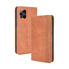 Funda de Cuero Cartera con Soporte Carcasa BY4 para Oppo Find X3 5G Marron