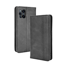 Funda de Cuero Cartera con Soporte Carcasa BY4 para Oppo Find X3 Pro 5G Negro