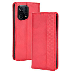 Funda de Cuero Cartera con Soporte Carcasa BY4 para Oppo Find X5 5G Rojo