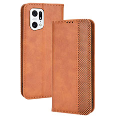 Funda de Cuero Cartera con Soporte Carcasa BY4 para Oppo Find X5 Pro 5G Marron