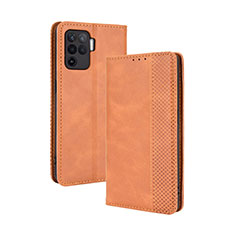 Funda de Cuero Cartera con Soporte Carcasa BY4 para Oppo Reno5 Lite Marron