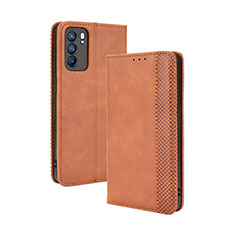 Funda de Cuero Cartera con Soporte Carcasa BY4 para Oppo Reno6 5G Marron