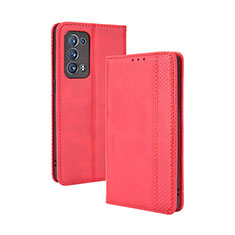 Funda de Cuero Cartera con Soporte Carcasa BY4 para Oppo Reno6 Pro+ Plus 5G Rojo