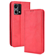 Funda de Cuero Cartera con Soporte Carcasa BY4 para Oppo Reno7 4G Rojo