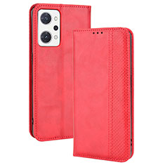 Funda de Cuero Cartera con Soporte Carcasa BY4 para Oppo Reno7 A Rojo