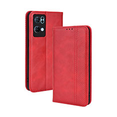 Funda de Cuero Cartera con Soporte Carcasa BY4 para Oppo Reno7 Pro 5G Rojo