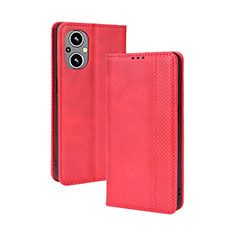 Funda de Cuero Cartera con Soporte Carcasa BY4 para Oppo Reno8 Lite 5G Rojo