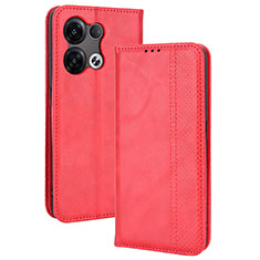 Funda de Cuero Cartera con Soporte Carcasa BY4 para Oppo Reno8 Pro 5G Rojo