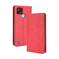 Funda de Cuero Cartera con Soporte Carcasa BY4 para Realme C21 Rojo