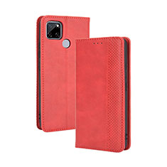 Funda de Cuero Cartera con Soporte Carcasa BY4 para Realme C25 Rojo