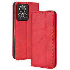 Funda de Cuero Cartera con Soporte Carcasa BY4 para Realme GT2 Master Explorer Rojo