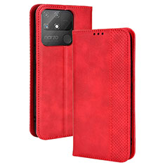 Funda de Cuero Cartera con Soporte Carcasa BY4 para Realme Narzo 50A Rojo