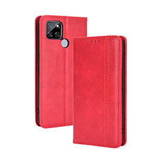 Funda de Cuero Cartera con Soporte Carcasa BY4 para Realme Q2i 5G Rojo