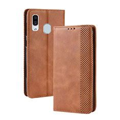 Funda de Cuero Cartera con Soporte Carcasa BY4 para Samsung Galaxy A20 Marron