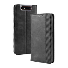 Funda de Cuero Cartera con Soporte Carcasa BY4 para Samsung Galaxy A80 Negro