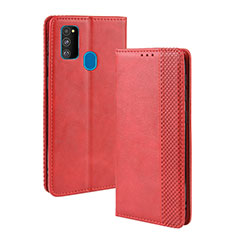 Funda de Cuero Cartera con Soporte Carcasa BY4 para Samsung Galaxy M21 Rojo