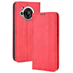 Funda de Cuero Cartera con Soporte Carcasa BY4 para Sharp Aquos R7 Rojo