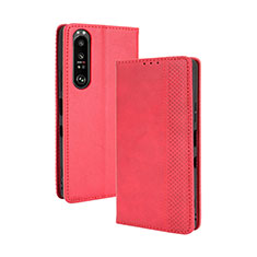 Funda de Cuero Cartera con Soporte Carcasa BY4 para Sony Xperia 1 III Rojo