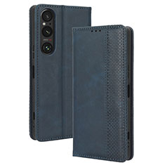 Funda de Cuero Cartera con Soporte Carcasa BY4 para Sony Xperia 1 V Azul