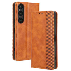 Funda de Cuero Cartera con Soporte Carcasa BY4 para Sony Xperia 1 V Marron