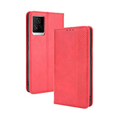 Funda de Cuero Cartera con Soporte Carcasa BY4 para Vivo iQOO 7 5G Rojo