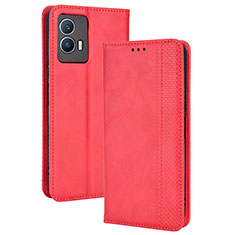 Funda de Cuero Cartera con Soporte Carcasa BY4 para Vivo iQOO U5 5G Rojo