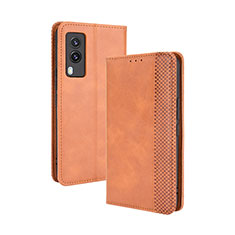 Funda de Cuero Cartera con Soporte Carcasa BY4 para Vivo V21e 5G Marron