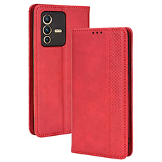 Funda de Cuero Cartera con Soporte Carcasa BY4 para Vivo V23 5G Rojo