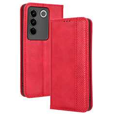 Funda de Cuero Cartera con Soporte Carcasa BY4 para Vivo V27 Pro 5G Rojo