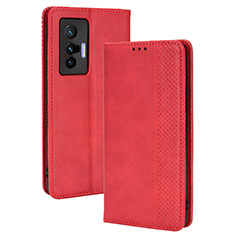 Funda de Cuero Cartera con Soporte Carcasa BY4 para Vivo X70 5G Rojo