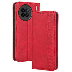 Funda de Cuero Cartera con Soporte Carcasa BY4 para Vivo X90 5G Rojo