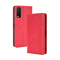 Funda de Cuero Cartera con Soporte Carcasa BY4 para Vivo Y12A Rojo