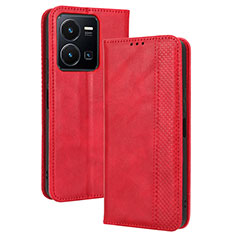 Funda de Cuero Cartera con Soporte Carcasa BY4 para Vivo Y35 4G Rojo