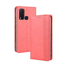 Funda de Cuero Cartera con Soporte Carcasa BY4 para Vivo Y50 Rojo