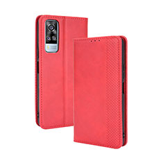 Funda de Cuero Cartera con Soporte Carcasa BY4 para Vivo Y51 (2021) Rojo