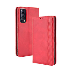 Funda de Cuero Cartera con Soporte Carcasa BY4 para Vivo Y52 5G Rojo