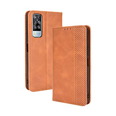 Funda de Cuero Cartera con Soporte Carcasa BY4 para Vivo Y53s 4G Marron