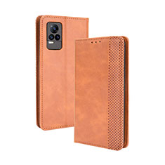 Funda de Cuero Cartera con Soporte Carcasa BY4 para Vivo Y73 (2021) Marron