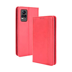 Funda de Cuero Cartera con Soporte Carcasa BY4 para Vivo Y73 (2021) Rojo